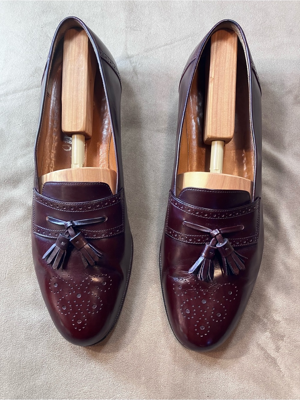 Salvatore Ferragamo Burgundy Leather Tassel Slip-Ons